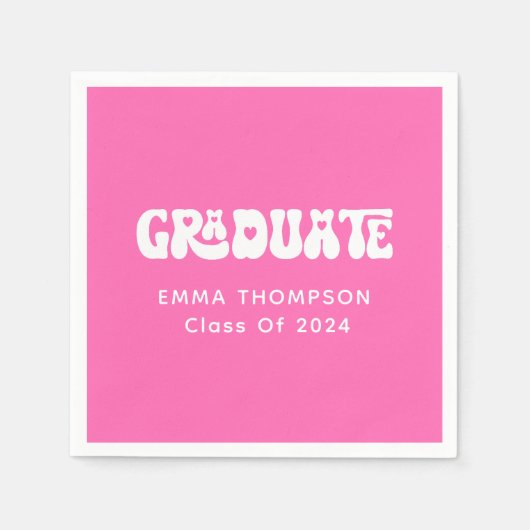 Serviette En Papier Classe De Diplômés Rétro Hot Pink De 2024 (Devant)
