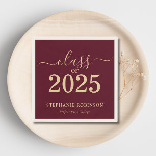 Serviette En Papier Classe de Gold Burgundy Graduation Party 2025