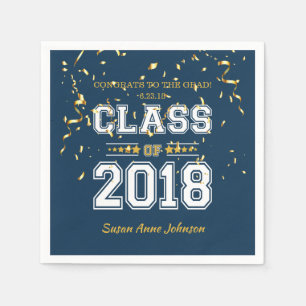 Serviette En Papier Classe de Grad Party 2018 bleu et jaune