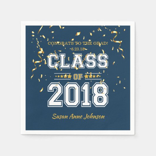 Serviette En Papier Classe de Grad Party 2018 bleu et jaune (Devant)