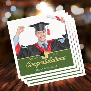 Serviette En Papier Classe de graduation de la photo verte moderne de