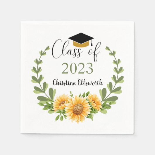 Serviette En Papier Classe de Sunflower Wreath Grad Party 2023 (Devant)