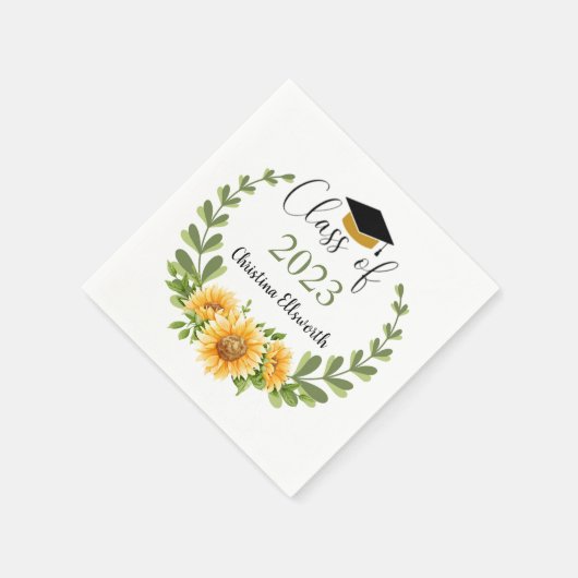 Serviette En Papier Classe de Sunflower Wreath Grad Party 2023 (Coin)