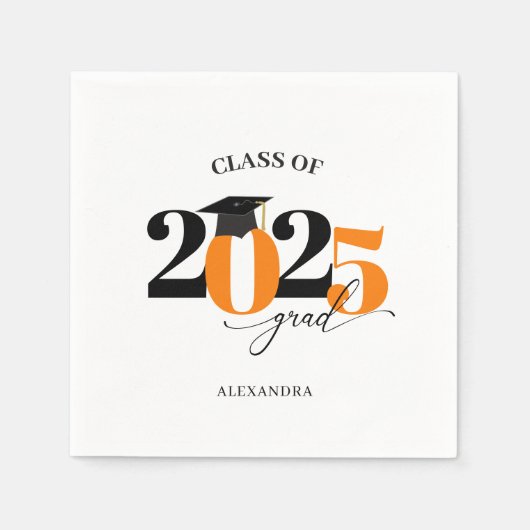 Serviette En Papier Classe de Typographie moderne Orange de 2025 Gradu (Devant)