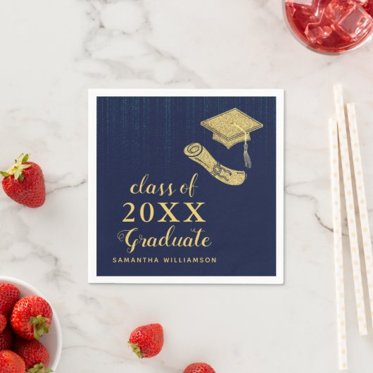 Serviette En Papier Classe d'or bleu marine 2023 (En situation)