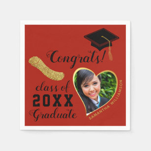 Serviette En Papier Classe d'or noir rouge de 2025 Photo Graduation