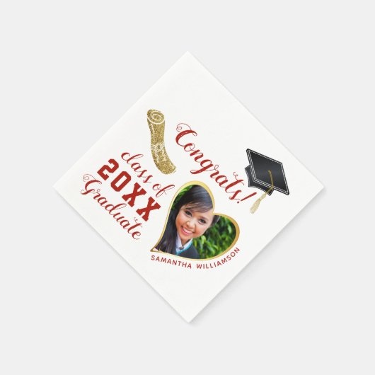 Serviette En Papier Classe d'or rouge blanc de 2025 Graduate Graduatio (Coin)