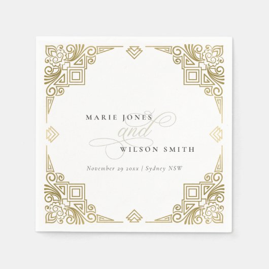 Serviette En Papier Classé Elegant Gold Art Déco Mariage (Devant)