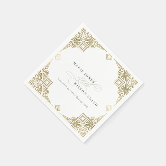 Serviette En Papier Classé Elegant Gold Art Déco Mariage (Coin)