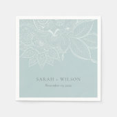 Serviette En Papier Classé élégant Mariage Bleu Paisley Dusky (Devant)