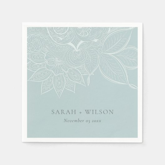 Serviette En Papier Classé élégant Mariage Bleu Paisley Dusky (Devant)