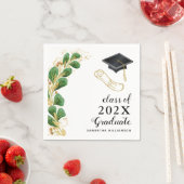 Serviette En Papier Classe Floral Vert Moderne de 2025 Graduation (En situation)