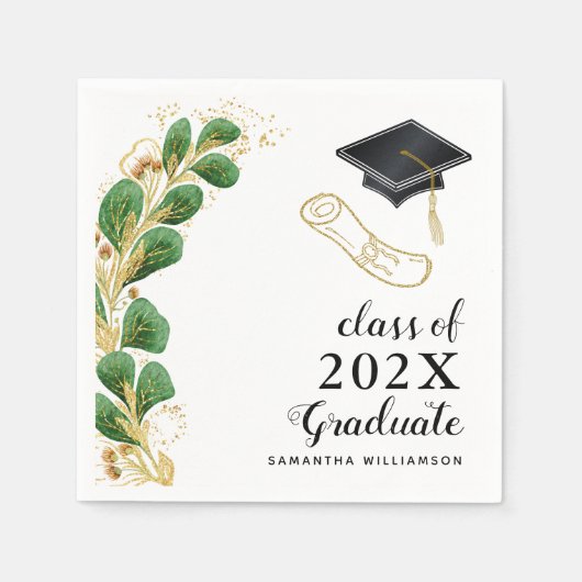 Serviette En Papier Classe Floral Vert Moderne de 2025 Graduation (Devant)