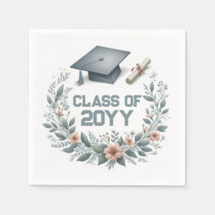 Serviette En Papier Classe florale avec chapeau de fin d'études et dip