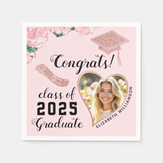 Serviette En Papier Classe Florale Rose Élégante 2025 (Devant)