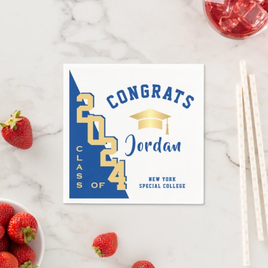 Serviette En Papier Classe moderne de 2024 Golden Blue Graduation Part (En situation)