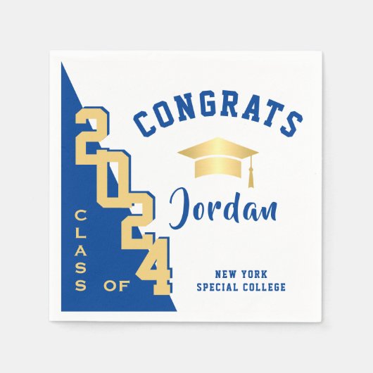 Serviette En Papier Classe moderne de 2024 Golden Blue Graduation Part (Devant)