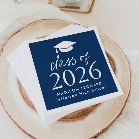 Serviette En Papier Classe moderne de 2025 Script Navy Blue Graduation