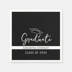 Serviette En Papier Classe moderne Noir & Blanc de Casquette de 2e ann