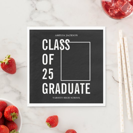 Serviette En Papier Classe Noir & Blanc De 25 Papier Photo Graduation (En situation)