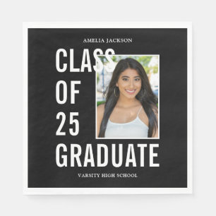 Serviette En Papier Classe Noir & Blanc De 25 Papier Photo Graduation