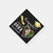 Serviette En Papier Classe Noir et Or de 2025 Photo Graduation (Coin)