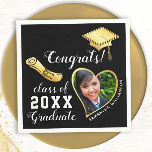 Serviette En Papier Classe Noir et Or de 2025 Photo Graduation