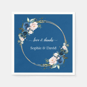 Serviette En Papier Classe or Elégant Fleurs roses Bleues Mariage en f