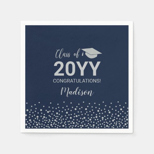 Serviette En Papier Classe Silver & Navy Blue Confetti (Devant)