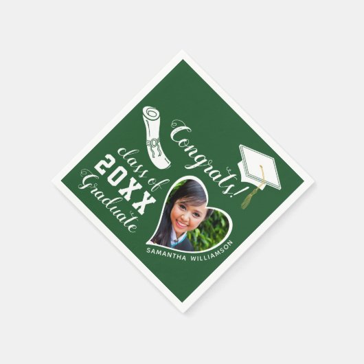 Serviette En Papier Classe verte et blanche de 2025 - Diplôme photo (Coin)