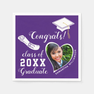 Serviette En Papier Classe violet et blanc 2025 Grad Photo Grad Grad