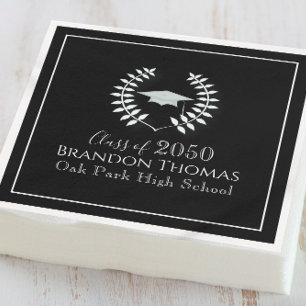 Serviette En Papier Classic Black and White Graduation Custom