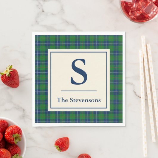 Serviette En Papier Classic Bleu Vert Tartan Plaid Personnalisé (En situation)
