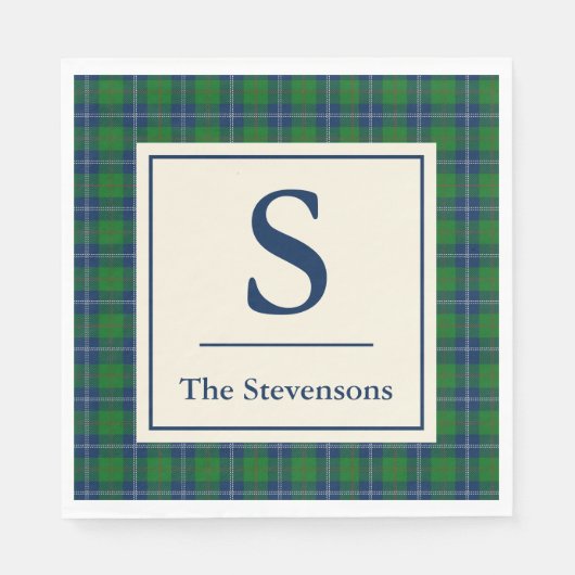 Serviette En Papier Classic Bleu Vert Tartan Plaid Personnalisé (Devant)