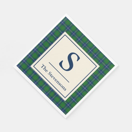 Serviette En Papier Classic Bleu Vert Tartan Plaid Personnalisé (Coin)