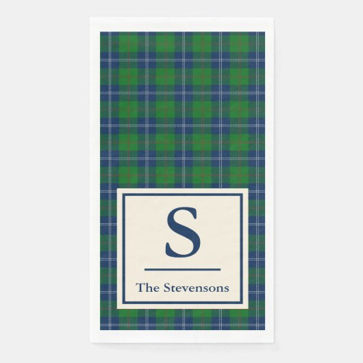 Serviette En Papier Classic Bleu Vert Tartan Plaid Personnalisé (Devant)