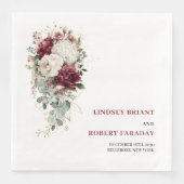 Serviette En Papier Classic Boho Maroon Blush Gold Roses Wedding Paper (Devant)