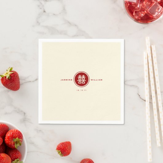 Serviette En Papier Classic Cercle Double Bonheur Mariage chinois (En situation)