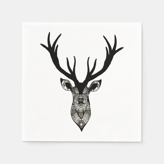 Serviette En Papier Classic Cerf Tête de Cerf Animal gris noir (Devant)