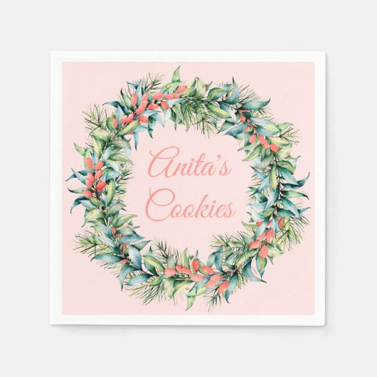 Serviette En Papier Classic Christmas Wreath Pink (Devant)