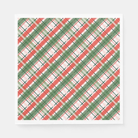 Serviette En Papier Classic Christmass rouge vert et blanc plaid (Devant)