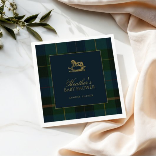 Serviette En Papier Classic Dark Green & Blue Plaid Baby Shower