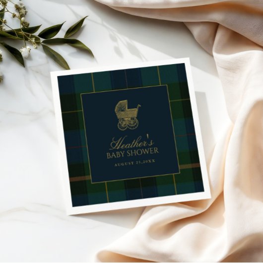 Serviette En Papier Classic Dark Green & Blue Plaid Baby Shower