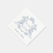 Serviette En Papier Classic Dusty Blue Floral Crest Monograms Wedding (Coin)