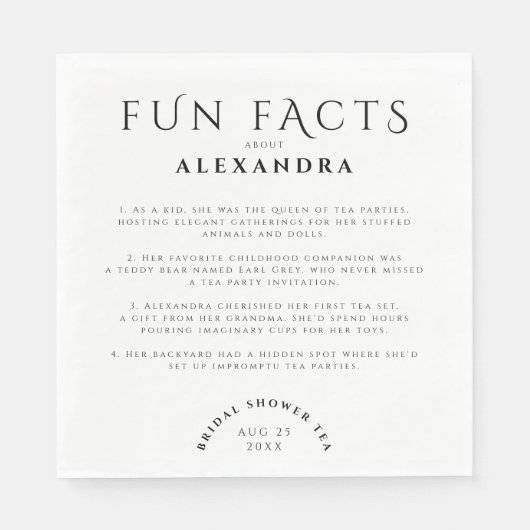 Serviette En Papier Classic Élégant Fun Facts Black And White Party (Devant)