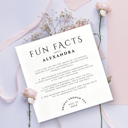 Serviette En Papier Classic Élégant Fun Facts Black And White Party