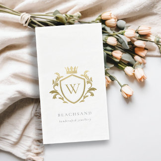 Serviette En Papier Classic Elegant Monogramme Or Floral Couronne Cres