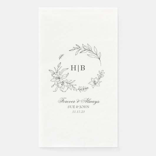 Serviette En Papier Classic Floral Wreath Monogram Wedding (Devant)