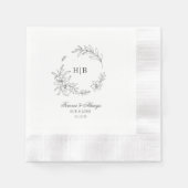 Serviette En Papier Classic Floral Wreath Monogram Wedding (Devant)