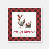 Serviette En Papier Classic Funny Chickens Personalized Red Green Xmas (Devant)